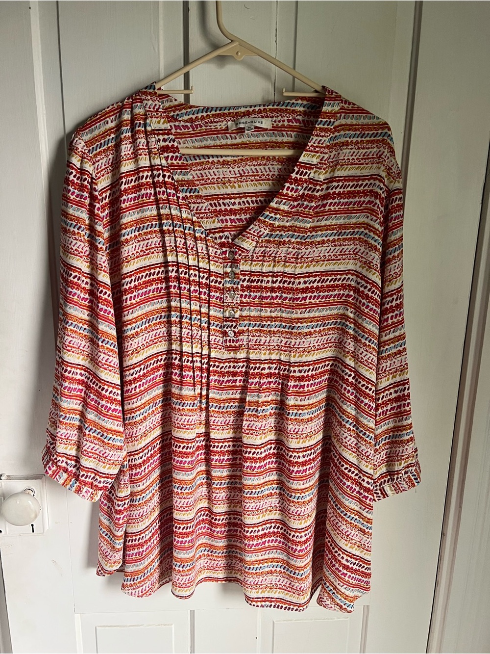 Rose & Olive Women’s Red and Cream Striped Peasant Blouse size 2XL